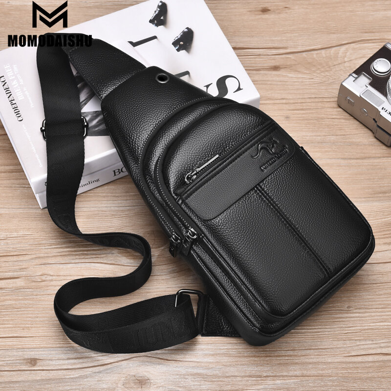 Bolso de pecho multifunción de viaje para hombre, bolso cruzado informal de diseñador de cuero PU, bolso de hombro versátil negro Vintage