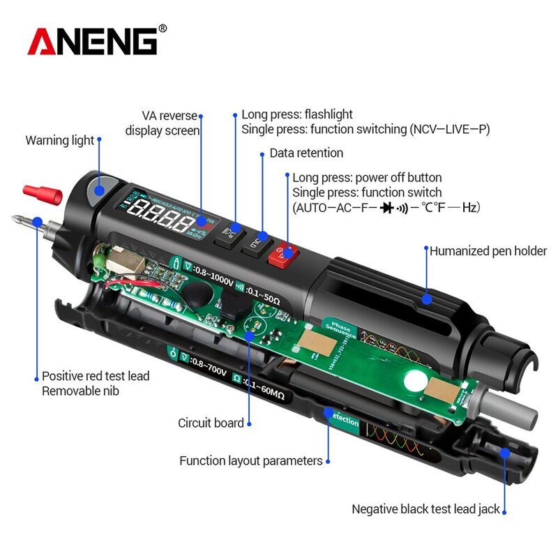 ANENG A3008 Multímetro Digital Teste Pen 6000 Contagens Auto Sensor Inteligente Elétrica AC/DC Tensão NonContact Tester Lápis