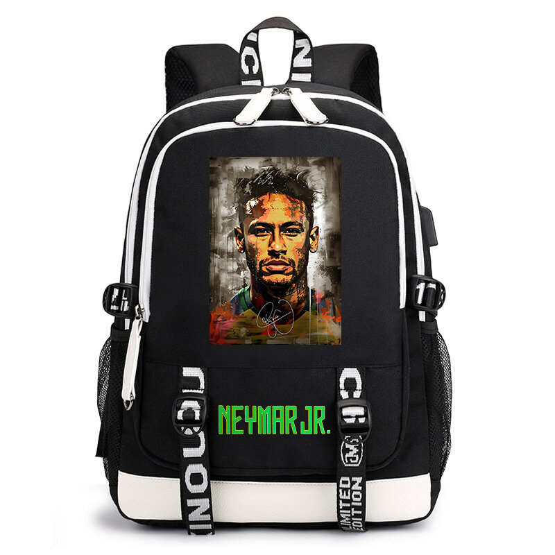 Neymar-mochila para estudante, usb print, casual, viagens ao ar livre