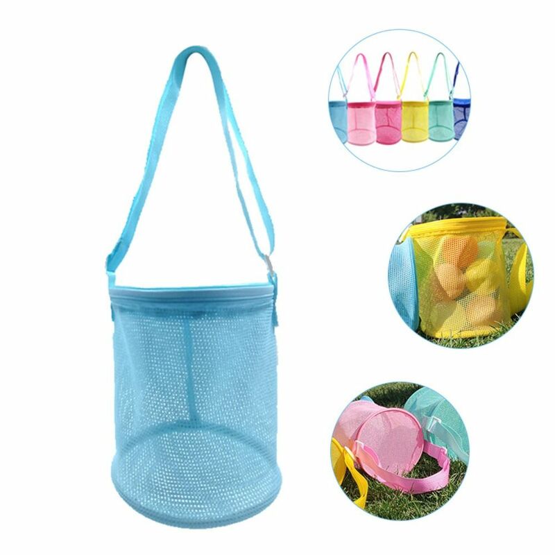 메쉬 비치 가방 야외 해변 메쉬 가방, 해변 장난감 메쉬 가방, 지퍼 그물 배낭 조절 가능한 어깨 스트랩 잡화 정리함