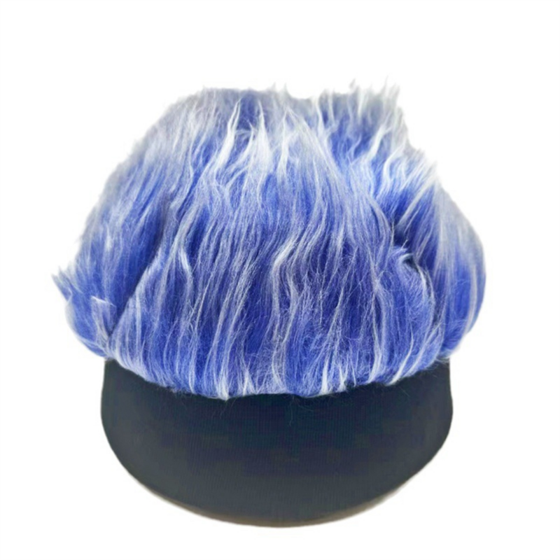 Adult Brimless Hats Baseball Cap Women Hairy Sports Hat Knitted Wig Hat W/ Wigs Man Hip Hop Headband Black+Blue