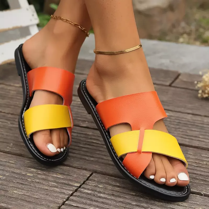 Letnie buty damskie nowe Retro z wystającym palcem damskie płaskie zwykłe kapcie na co dzień buty na plażę Plus rozmiar damskie buty do slajdów