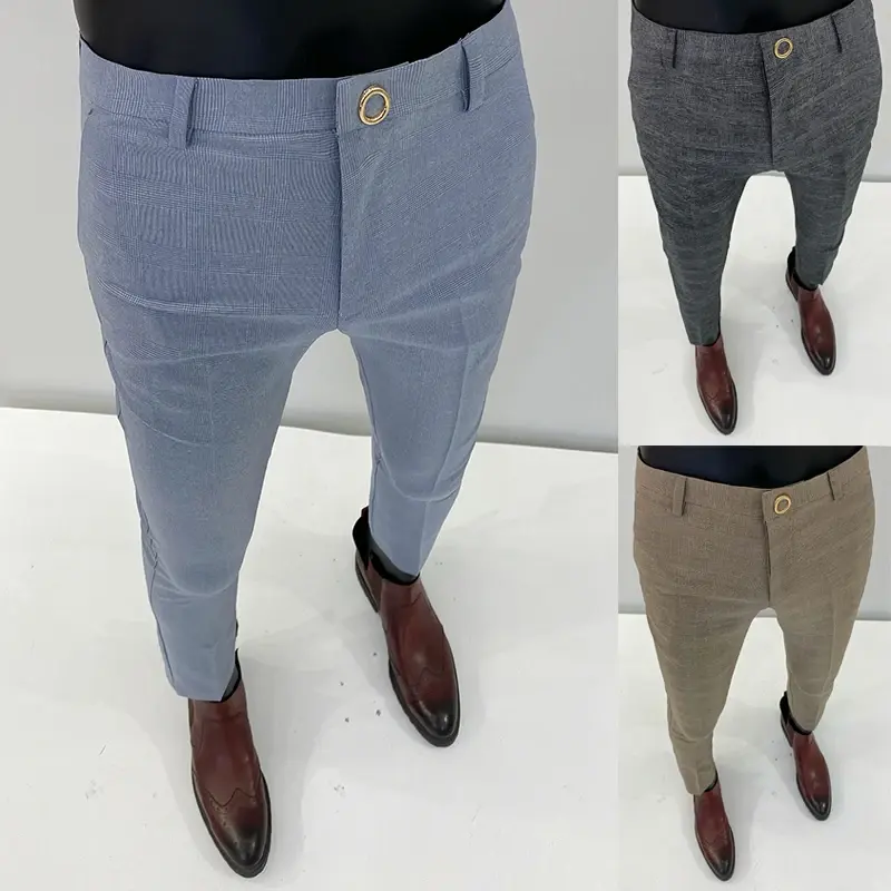 Men Suit Pants Formal Trousers Pantalone Hombre Stretch Slim Solid Color Casual Dress Full Length Pants Fashion New Men Clothing
