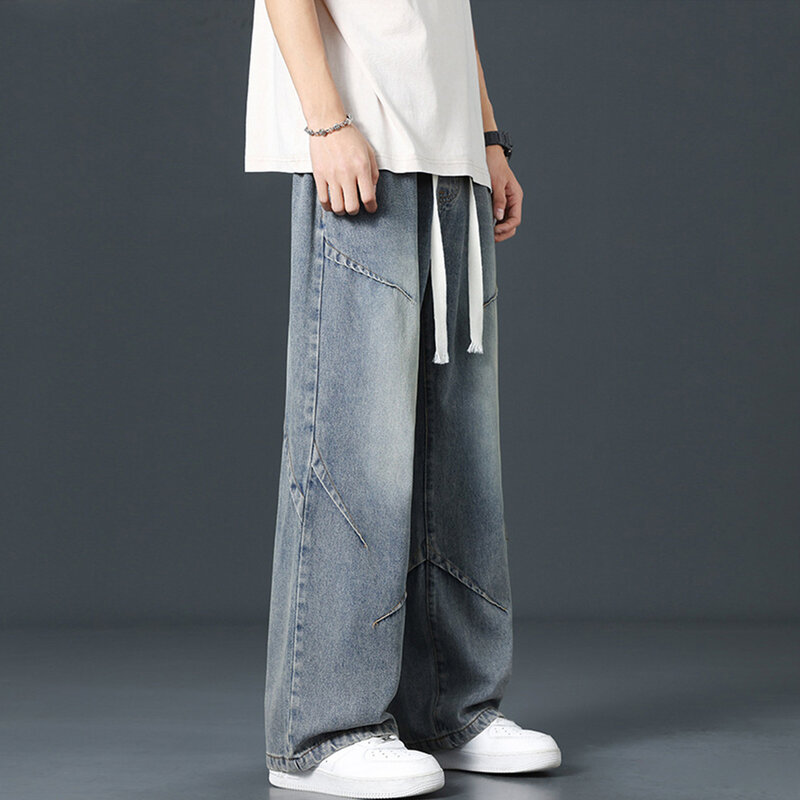 Jeans jeans vintage masculino, moda Harajuku, calça reta casual, jeans elástico na cintura masculino, tamanho grande 8XL, plus size, 8XL