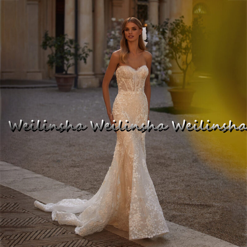 Weilinsha-vestidos de novia bohemios, vestidos de sirena de marfil sin mangas, con cordones en la espalda, 2022