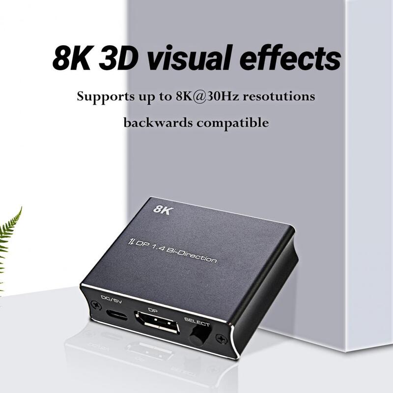Conmutador DP bidireccional con extracto de Audio, conmutador divisor para proyector, 8K @ 30Hz 4K @ 120Hz DisplayPort 1,4 1x2 2x1 KVM