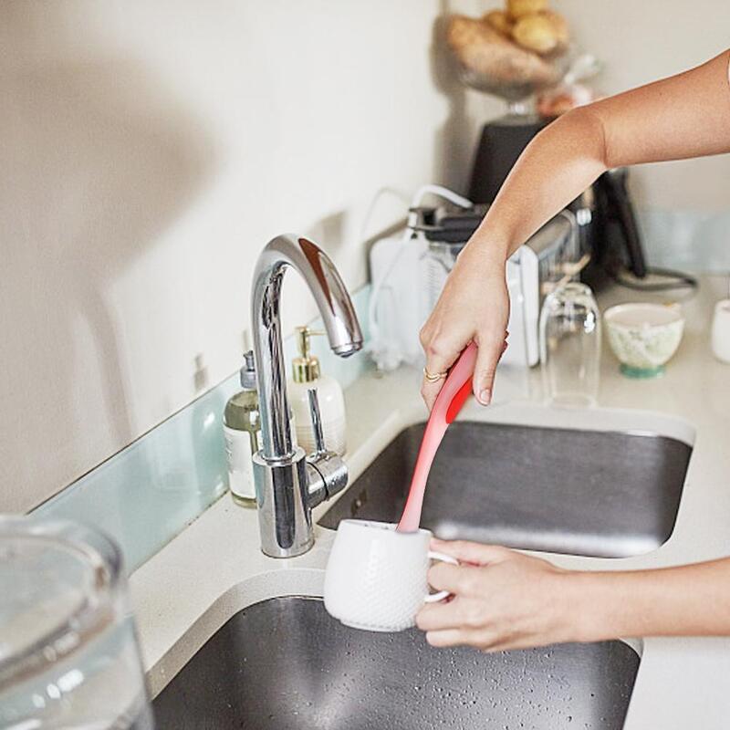 1pc Pot Escova De Limpeza Vertical Multifuncional Cozinha Sucção Tipo Sink Cleaning Scrub Brush Long Handle