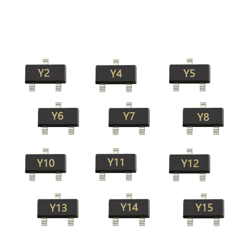 100Pcs Smd BZX84C20 BZX84C22 Zeefdruk Y7/Y8 Pakket Sot-23 Transistor 20V 22V BZX84C27 BZX84C30 BZX84C33 BZX84C36