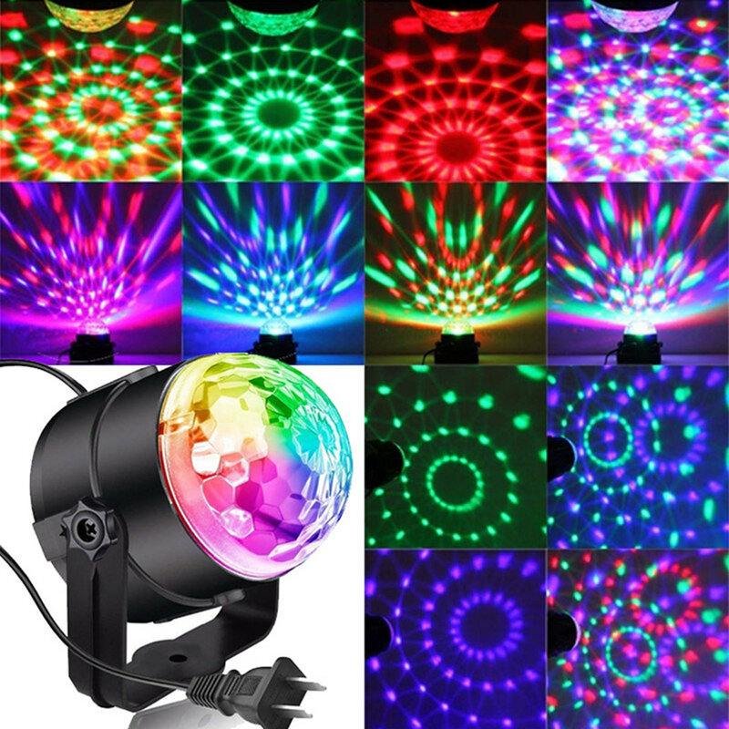 Boule Chang rotative activée par le son, lumières de fête DJ, 3W, lumière de scène LED RVB, Noël, mariage, lumières de fête itude, télécommande