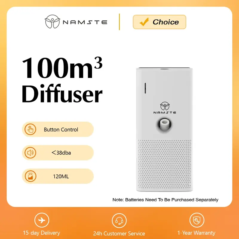 Namste-difusor de Aroma con batería, ambientador de fragancia para habitación, aromatizador de aire doméstico para espacios pequeños, inodoros y elevadores, 100m ³