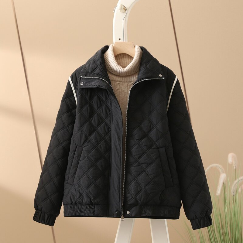 Women's Clothing Autumn/Winter Lapel Coat Solid Color Long-Sleeved Jacket Quilted Lines Large Size Short Coat