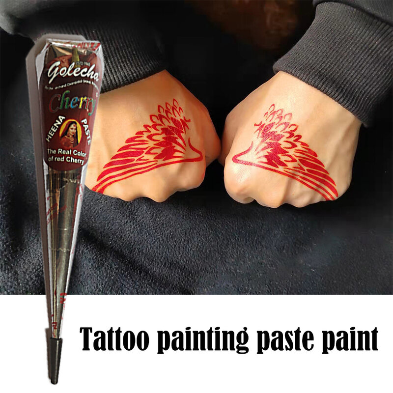 Henna Tattoo Hanna Pastes Hand Painted Tattoo Golecha Henna Cherry Red Tattoo Painting Cream Waterproof Realistic Personality