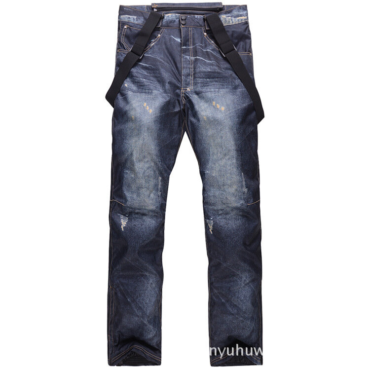 Stylowe jeansowe spodnie narciarskie szelki jeansowe spodnie narciarskie męskie snowboard wodoodporne, wiatroszczelne i ciepłe spodnie narciarskie