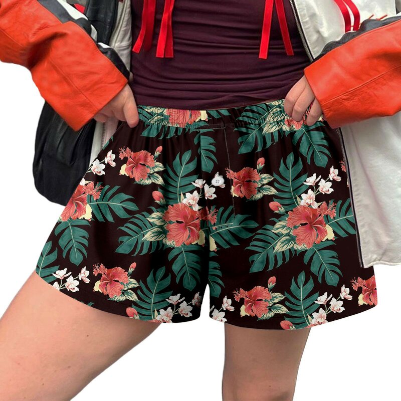 Women's Comfortable Printed Shorts Ladies Casual Mid Waist Loose Short Pants Female Fashion Button Pants Holiday Vocation