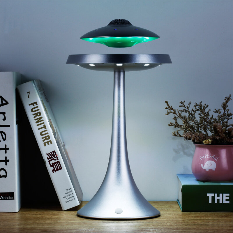 Pengeras suara UFO Super keren, pengeras suara UFO mengambang magnetik, pemutar musik dengan lampu meja warna RGB