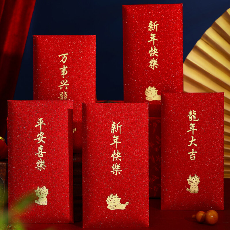 Pacotes vermelhos do ano do dragão, envelopes de dinheiro da sorte, festival da primavera, presente de casamento e festa infantil, 6 unid, 2024