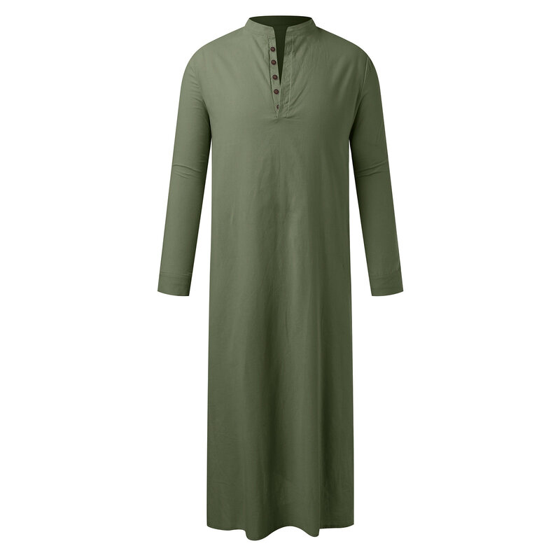 Muslim Men Jubba Thobe Long Sleeve Solid Color Breathable Robes 2024 Stand Collar Islamic Arabic Casual Kaftan Men Abaya