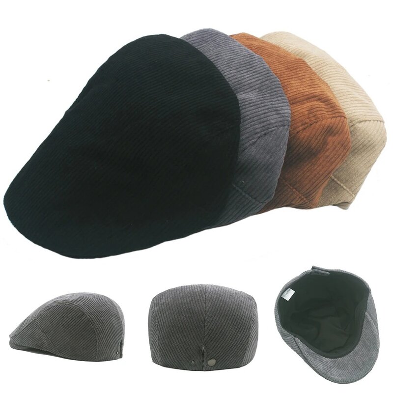 Однотонный берет, шапка, модный вельветовый Регулируемый берет, шапка, шапка, Осень-зима