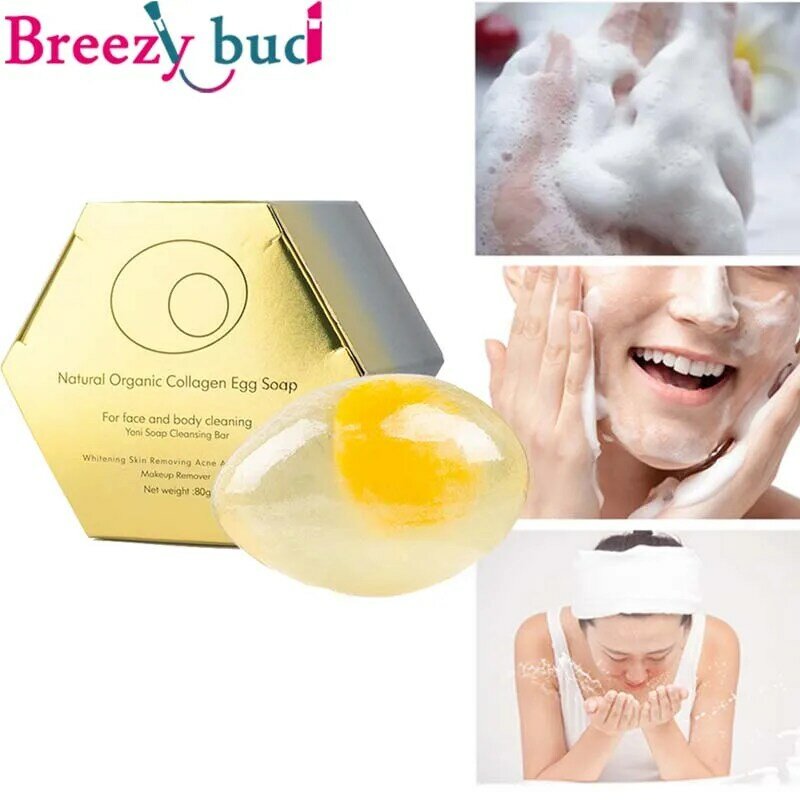 80g feito à mão sabão de colágeno natural orgânico ovo sabão facial acne cleaner remoção espinha branqueamento sabão limpeza rosto banho sabão