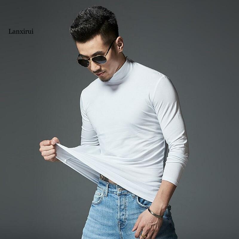 Men's Long-Sleeved T-Shirt Solid Color Half High Neck Thin Bottoming Shirt Winter Quick Drying Warm  Suit Keep Warm