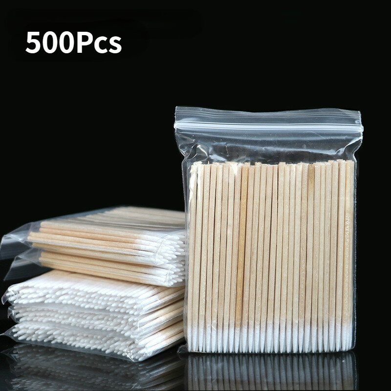 500Pcs/lot Wood Cotton Swab Cosmetic Cotton Swab Cotton Buds Tip Medical Ear Care Cleaning Wood Sticks Eyelashes Extension Tools
