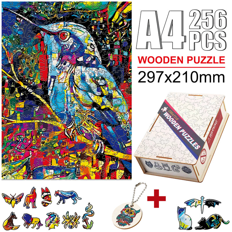 Elegant Wooden Colorful Animal Jigsaw Puzzle DIY Wood Crafts Adult Interactive Educational Family Games Birthday Gifts For Kids