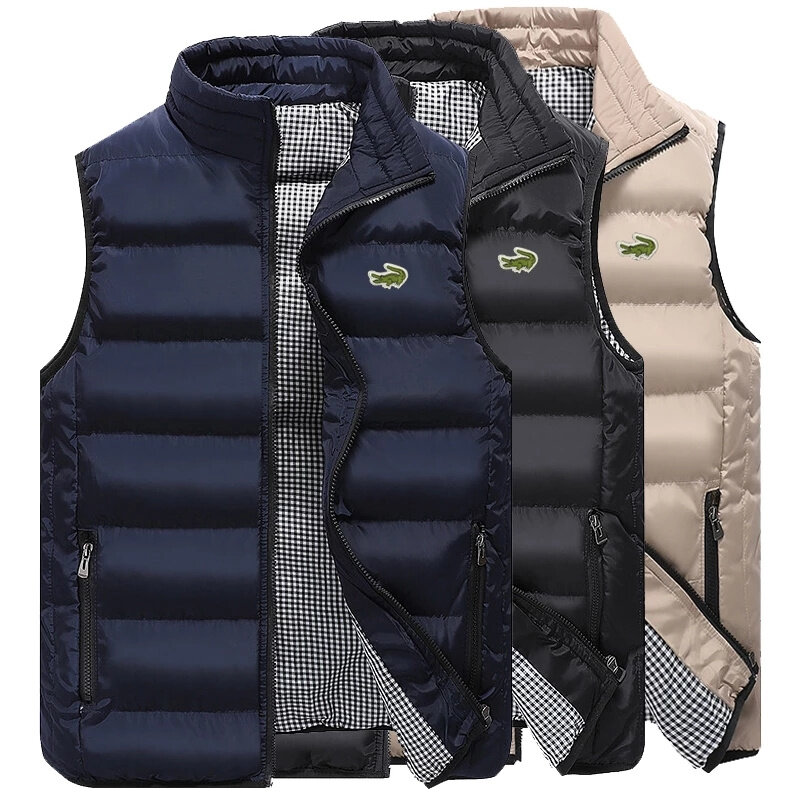 2024High Quality Brand Coats Vest Jacket Men's Fall and Winter Casual Comfortable Sleeveless Solid Color Thickened Cotton Jacket