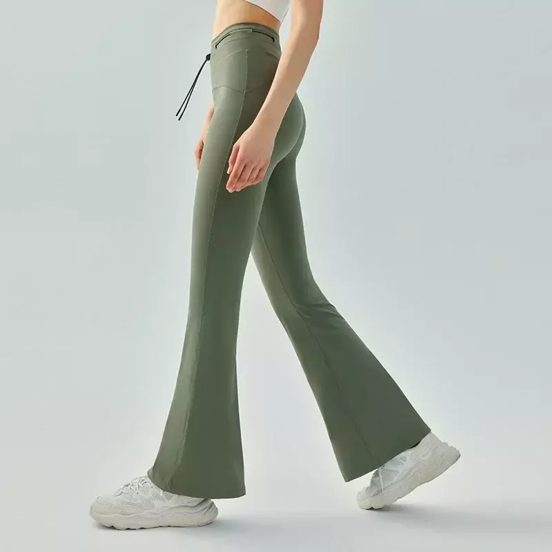 High-waist Drawstring Bell-bottoms in Summer, Nude Women's Abdomen, Hip-lifting, Micro-pulling and Quick-drying Fitness Pants.