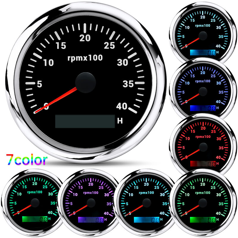 AD 85MM Tachometer with LCD Hour Meter For Marine Boat Car RPM Gauge 0-3000 4000 8000 RPM Meter Tach Sensor 7Colors Backlight
