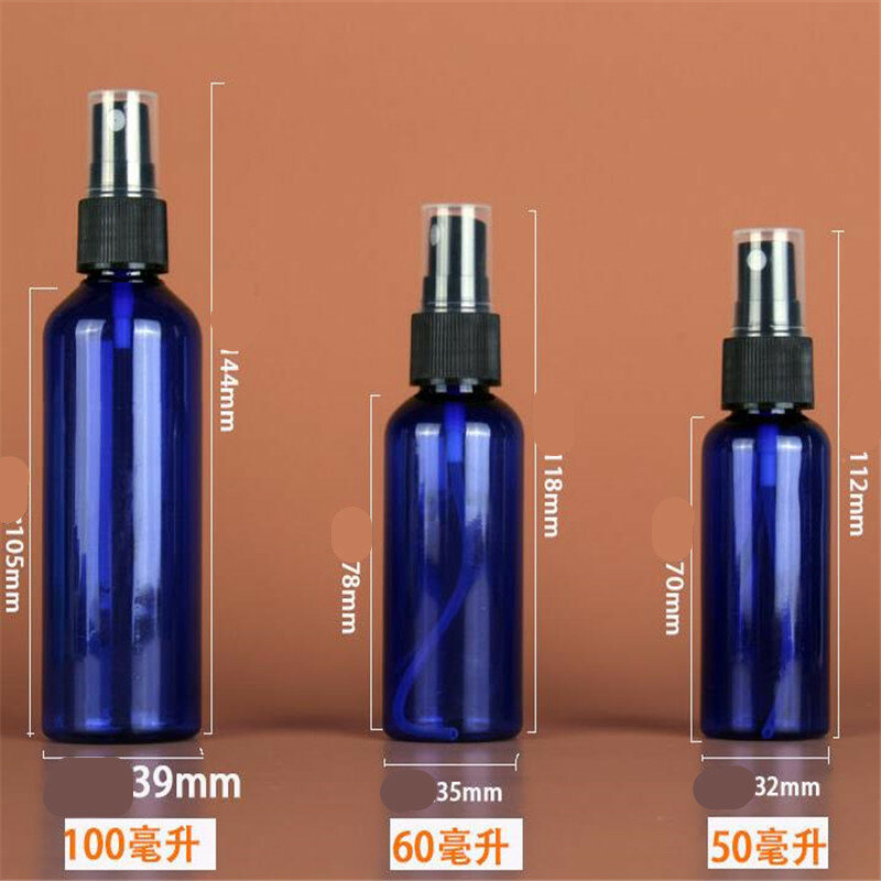 50PCS 10/20/30/50/100ml Blue PET Plastic Refillable Bottles Perfume Atomizer Mini Empty Spray Bottle Fine Mist Alcohol Bottle 2#