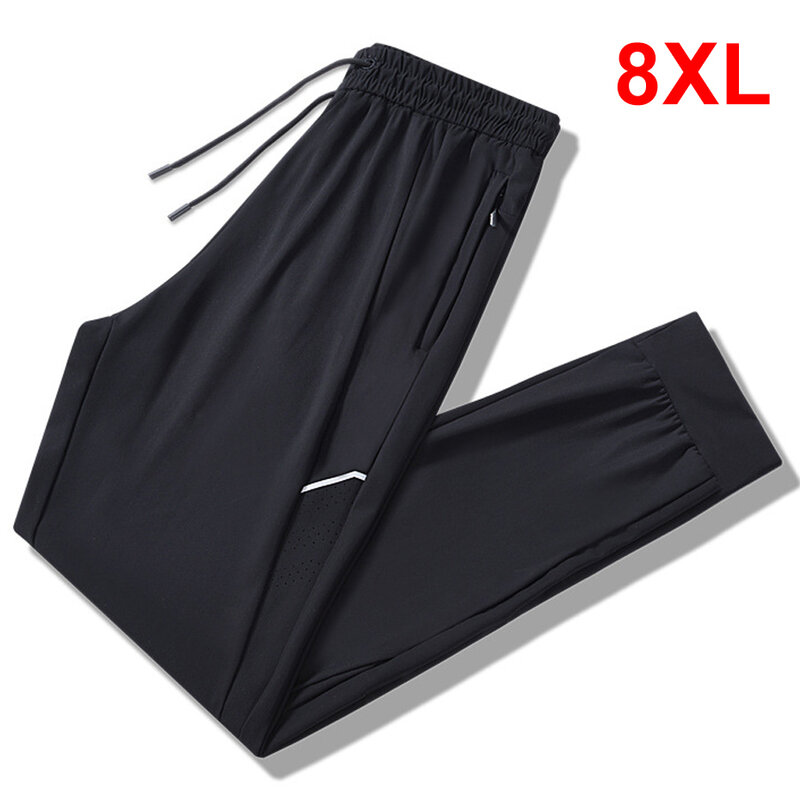 Letnie fajne spodnie męskie oddychające spodnie do biegania Plus rozmiar 8XL moda na co dzień spodnie z elastyczną gumką w pasie męskie duże spodnie 8XL