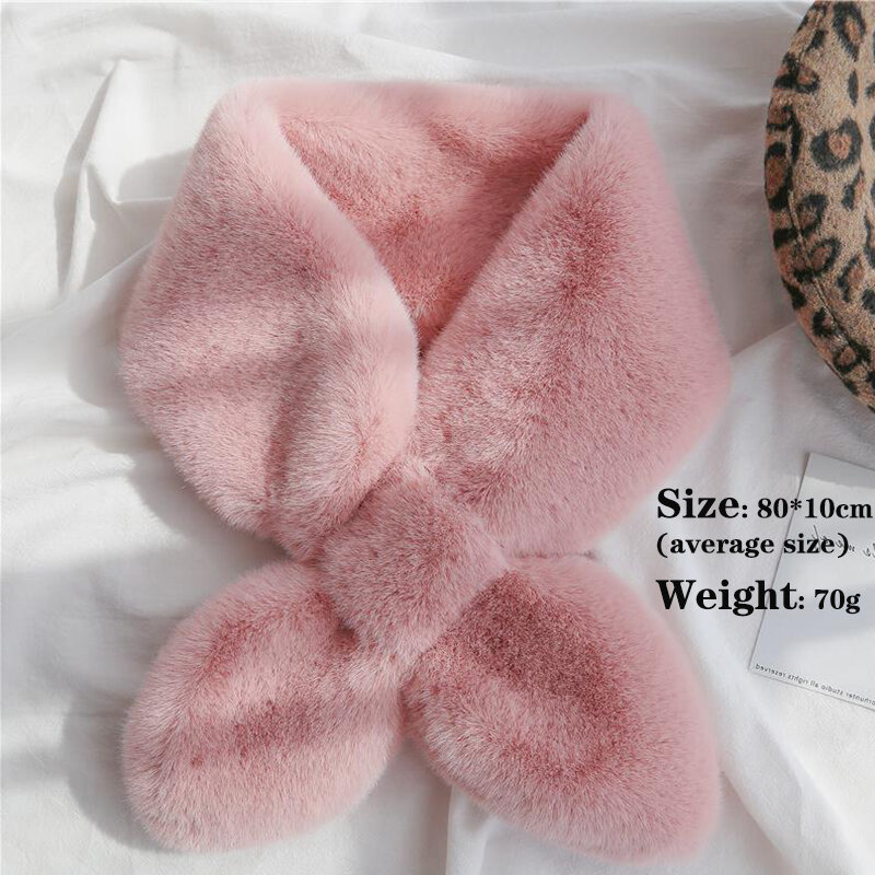 FAITOLAGI Korean Winter Faux Rabbit Fur Women Scarf Soft Plush Snood Scarves Solid Color Neck Collar Warmer Stuff Christmas Gift