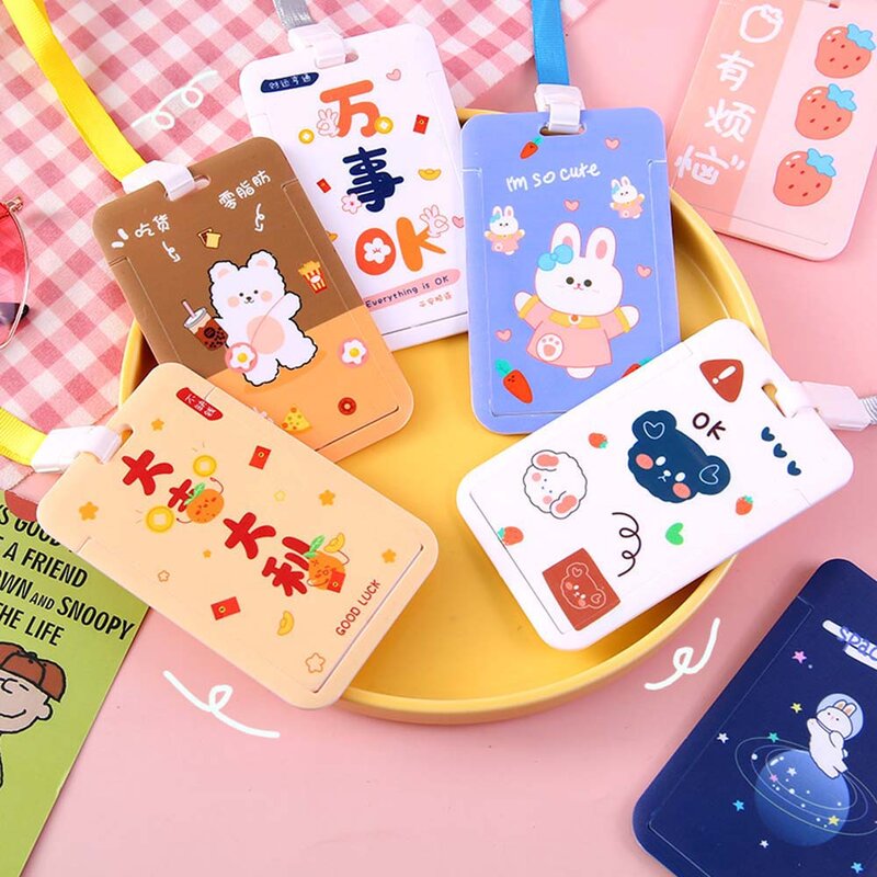 Credit Card Name Tags Work Card Sliding Cover Card Protective Cover Card Holder with rope ID Badge Holder Badge Case