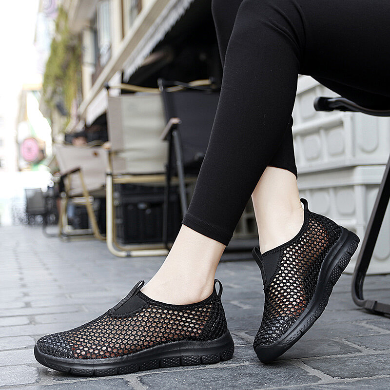STRONGSHEN-zapatos planos vulcanizados para mujer, mocasines ligeros para exteriores, informales, antideslizantes, de malla Flexible
