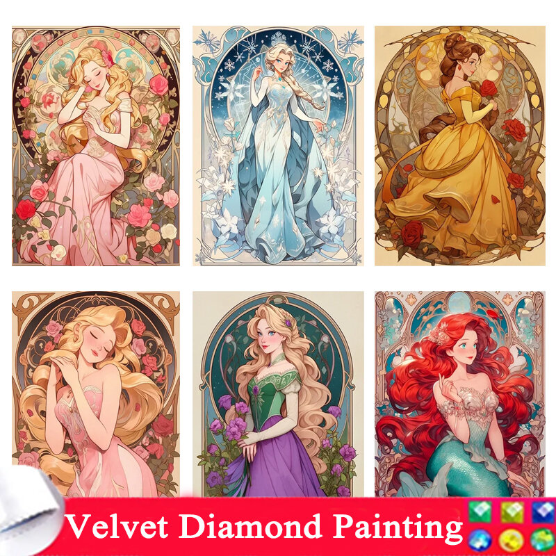 DIY Disney Princesa Série Pintura Diamante, Cartaz dos desenhos animados, Diamante completo Mosaico Bordado, Ponto Cruz Kits, Decoração para casa Presente