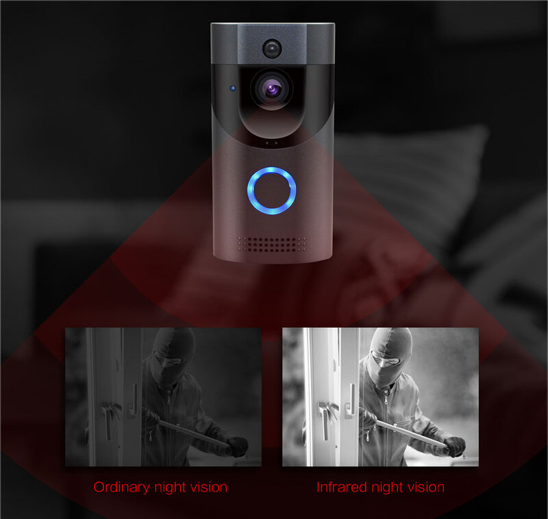 Kamera bel pintu Video 720P HD, bel pintu WiFi dioperasikan nirkabel detektor gerakan Audio & Speaker penglihatan malam untuk iOS & Android