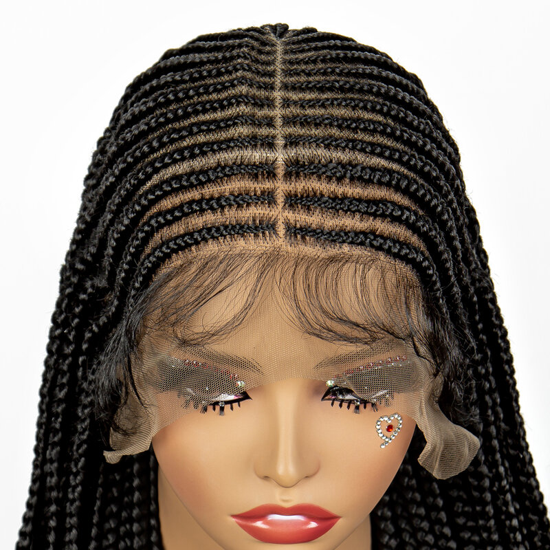 완전 투명 레이스 수제 콘로우 브레이드 가발, 흑인 여성용 합성 매듭 없는 상자 브레이드 가발, 아기 머리 포함, 36 인치