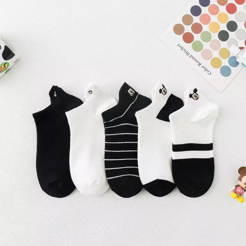 Cartoon Mickey Ferse Bestickte Striped Print Socken Frühjahr/Sommer Atmungsaktive Baumwolle Socken Mädchen Socken Harajuku Stil