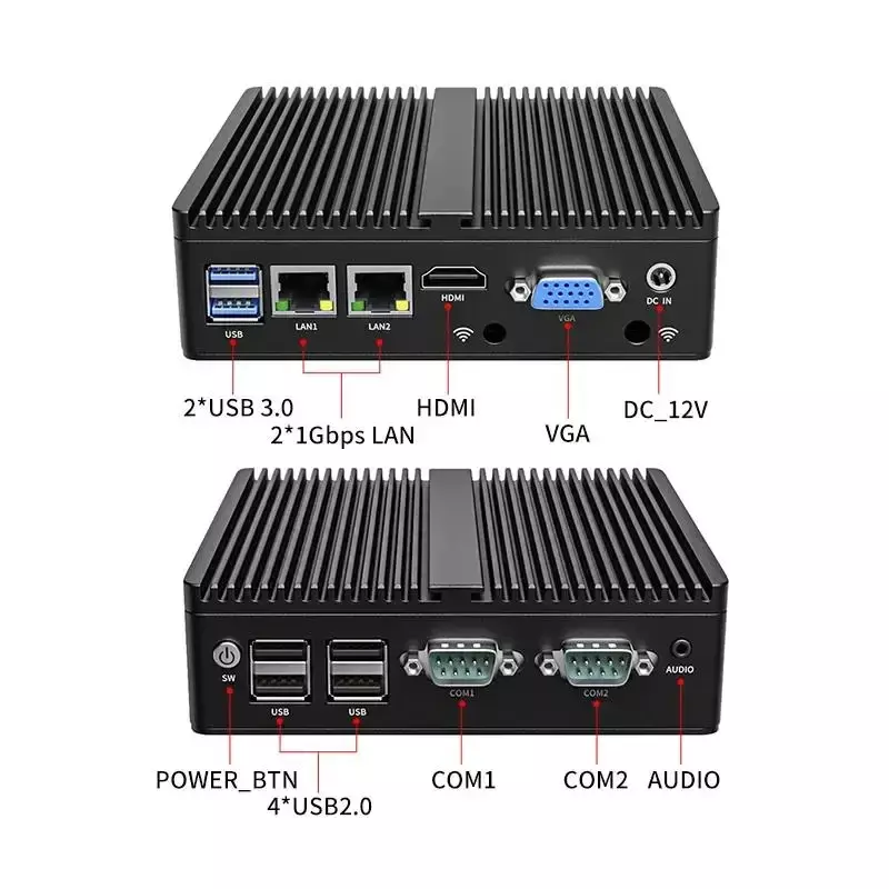 組み込みファンレス産業用ミニPC,intel n2840,コンパクトなデスクトップコンピューター,pfSenseミニサーバー,2lan,2com,vga,hd出力ディスプレイ