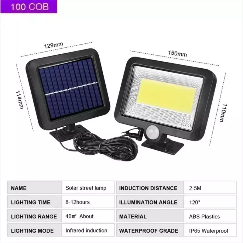 Luz LED Solar COB para exteriores, Sensor de movimiento PIR, impermeable, pared, calle de emergencia, iluminación de garaje, luces de seguridad para Patio