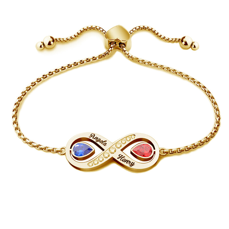 MYLONGINGCHARM  Custom Names Infinity Love Bracelet with Birth Stones Adjustable Women Bracelet Gift for Valentine's Day