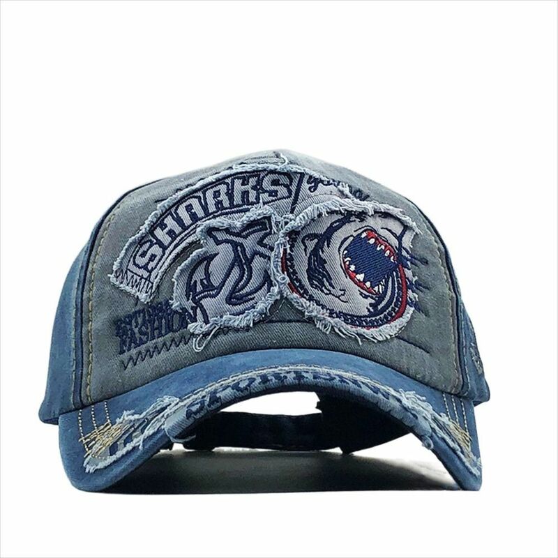Embroidered Shark Baseball Cap Fashion Animal Adjustable Truck Cap Sunproof Washed Snapback Hat Outdoor Sports