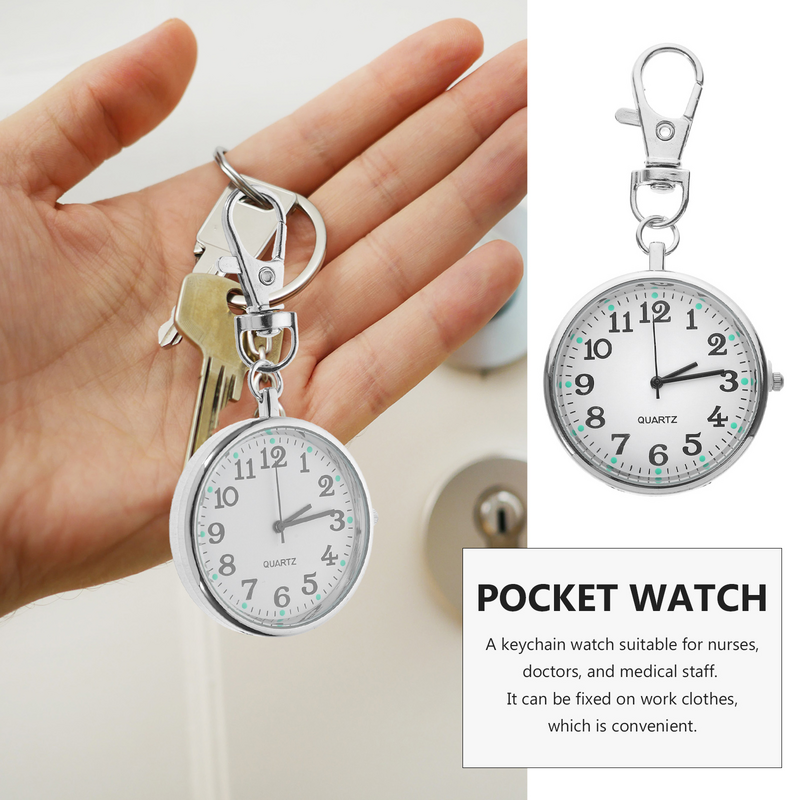 Nurse Table Stainless Steel Watch Keychain Pocket Clip-on with Keyring for Nurses Glass