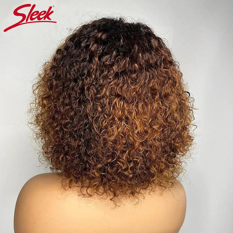 Pelucas de cabello humano con flequillo para mujer, pelo corto con corte Bob Pixie, rizado, sin malla frontal, resaltado, color rubio miel