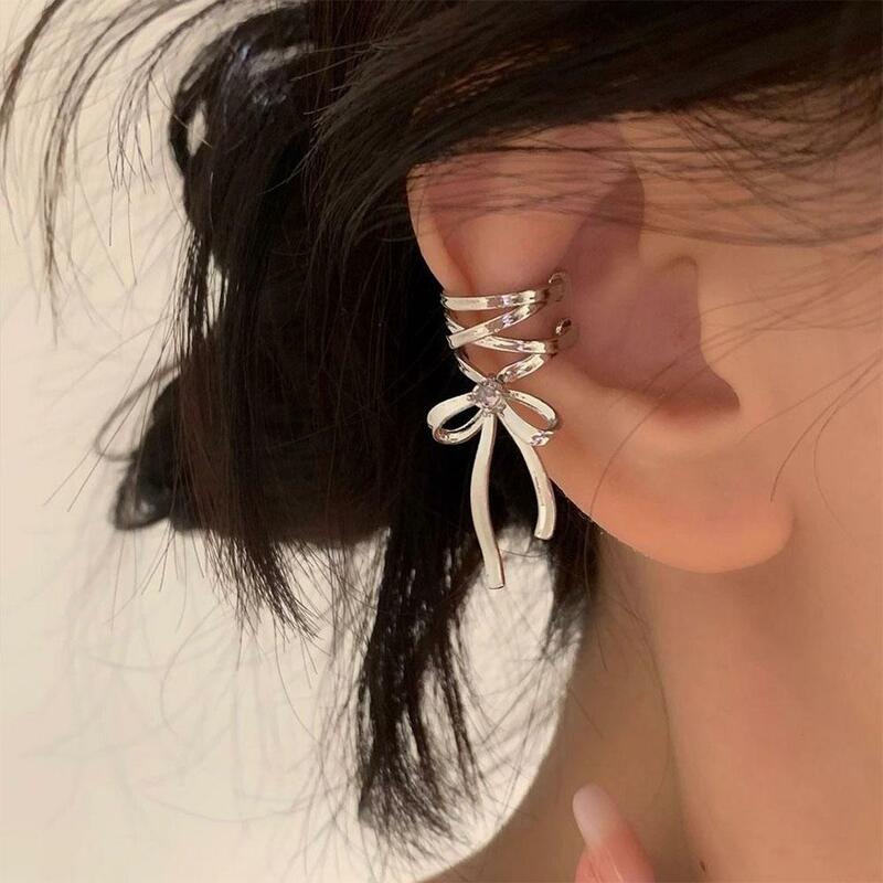 Clipe auricular estético fita para mulheres, punho de ouvido simples com nó arco, clipe não perfurante, joalheria coreana, moda, 1 par