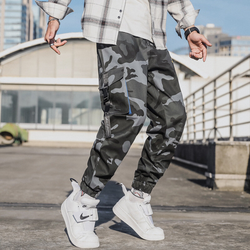 New spring and autumn men's sports Cargo pants Korean version youth student casual pants cotton loose fashion trend cropped pant