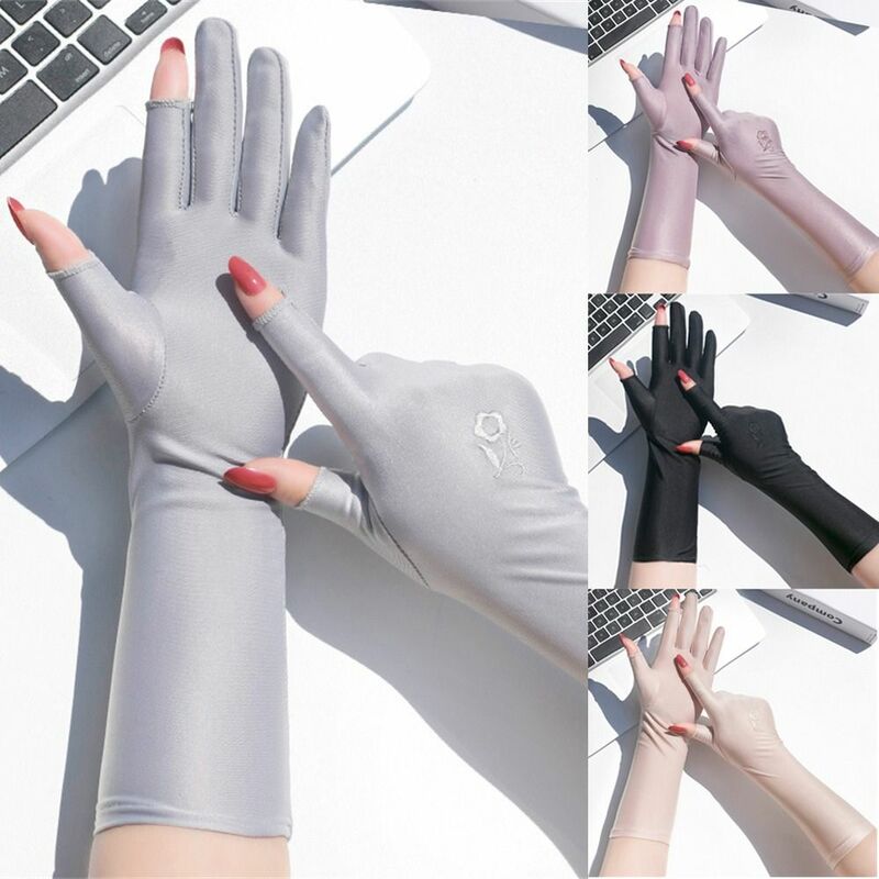 Sarung tangan berkendara Anti UV, sarung tangan etiket tipis elastis, Anti UV, tabir surya