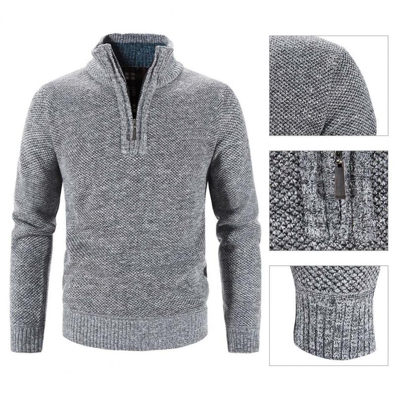 Suéter de cuello alto con cremallera para hombre, Jersey de punto de manga larga, Color sólido, informal, Otoño e Invierno