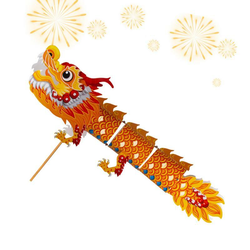 Lentera kertas Tahun Baru Tiongkok, kit lampion Tiongkok, lentera kertas musim semi buatan tangan naga menari DIY untuk Festival kerajinan DIY