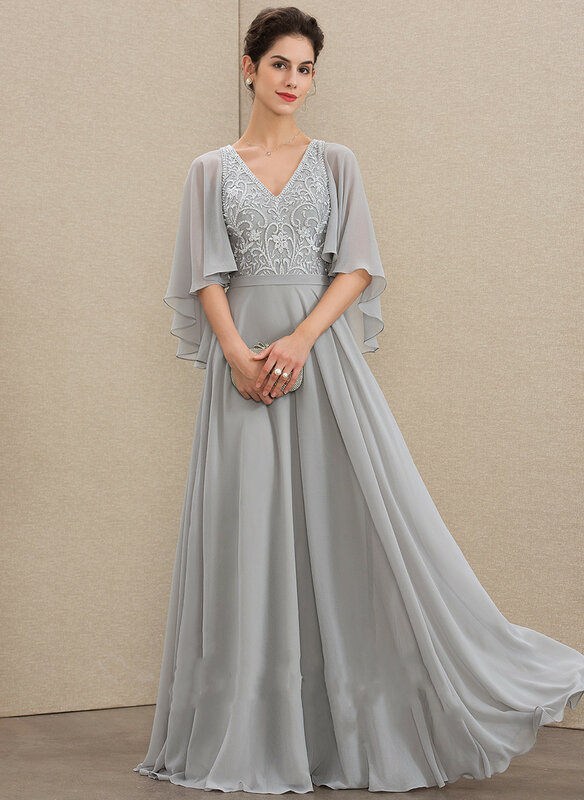 2022 elegante vneck até o chão chiffon renda mãe do vestido de noiva para o convidado casamento plus size luxo formal festa formatura vestido